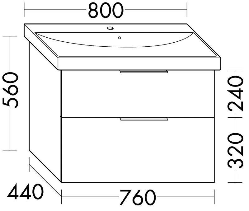 sanibel-Waschtisch-Unterbau 2.0 FLEX WVYB076 760mm breit Schubl/Auszug Eiche Caramel