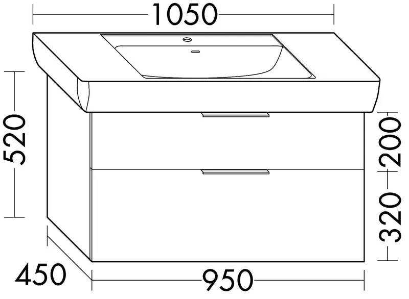 sanibel-Waschtisch-Unterbau 2.0 FLEX WWJK095 950mm breit Schubl/Auszug Eiche Caramel