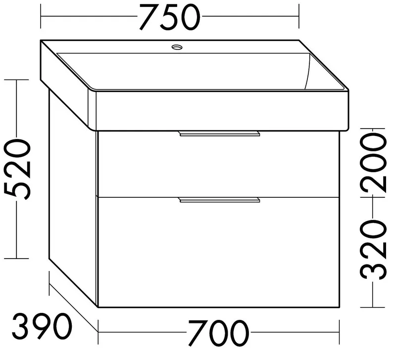 sanibel-Waschtisch-Unterbau 2.0 FLEX WXBE070 700mm breit Schubl/Auszug Eiche Caramel