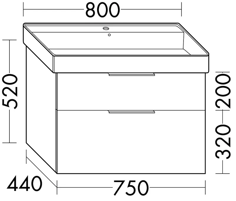 sanibel-Waschtisch-Unterbau 2.0 FLEX WXBF075 750mm breit Schubl/Auszug Eiche Caramel