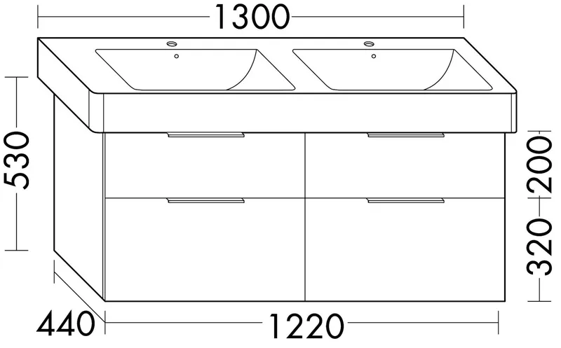 sanibel-Waschtisch-Unterbau 2.0 FLEX WXGT122 1200mm 2 Schubl/2 Auszüge Eiche Caramel