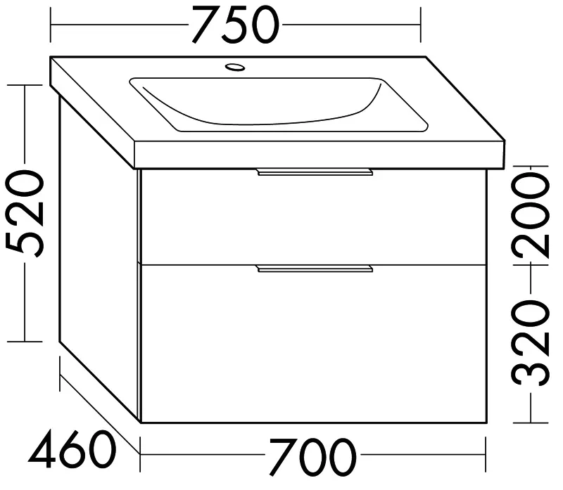 sanibel-Waschtisch-Unterbau 2.0 FLEX WXNV070 700mm breit Schubl/Auszug Eiche Caramel