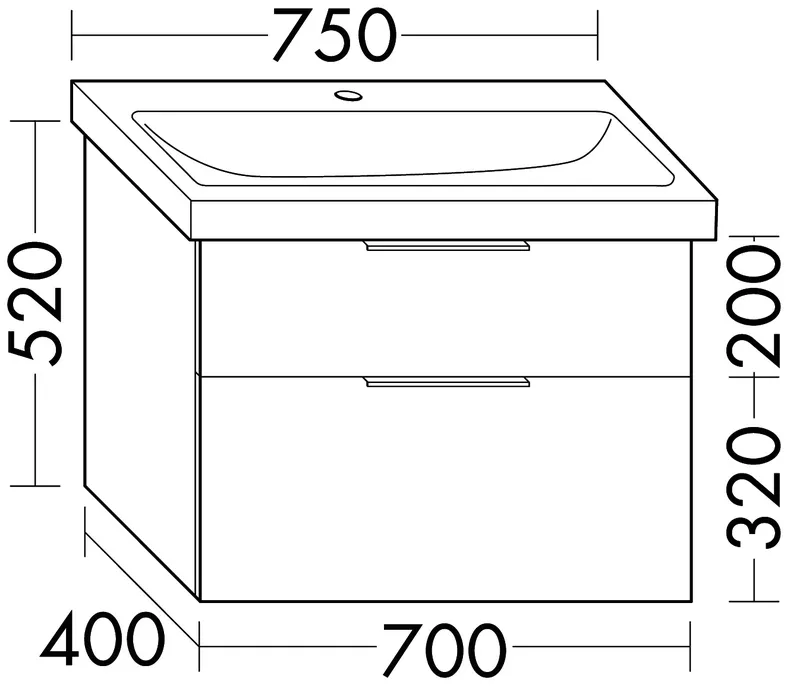 sanibel-Waschtisch-Unterbau 2.0 FLEX WXNZ070 700mm breit Schubl/Auszug Eiche Caramel