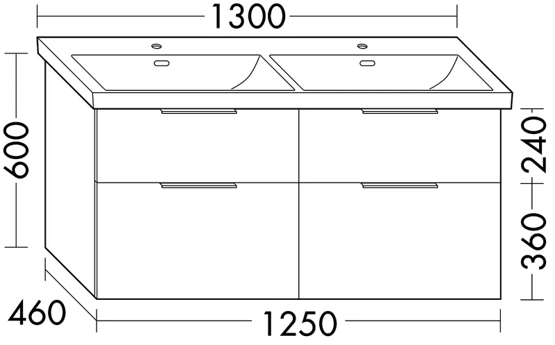 sanibel-Waschtisch-Unterbau 2.0 FLEX WXPG125 1250mm 2 Schubl/2 Auszüge Eiche Caramel