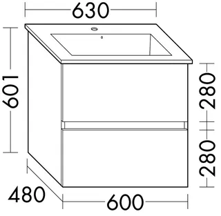 sanibel-Waschtisch-Unterbau FLEX PLUS WYFI060 600mm breit Schubl/Auszug Basaltgrau