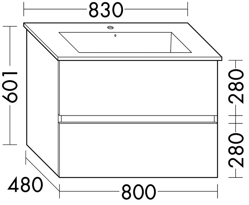 sanibel-Waschtisch-Unterbau FLEX PLUS WYFI080 800mm breit Schubl/Auszug Weiß Matt Lack