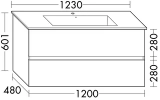 sanibel-Waschtisch-Unterbau FLEX PLUS WYFI120 1200mm breit Schubl/Auszug Schilf Lack