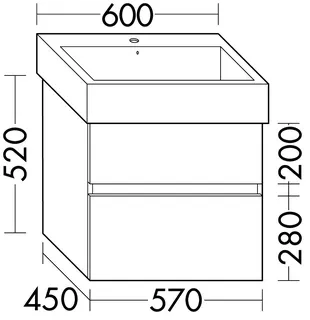 sanibel-Waschtisch-Unterbau FLEX PLUS WYFM057 570mm breit Schubl/Auszug DunkelgrauLack