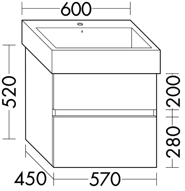 sanibel-Waschtisch-Unterbau FLEX PLUS WYFM057 570mm breit Schubl/Auszug Schilf Lack