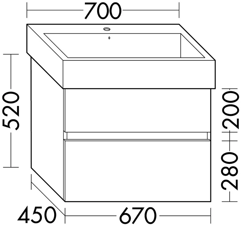 sanibel-Waschtisch-Unterbau FLEX PLUS WYFM067 670mm breit Schubl/Auszug Weiß Glänzend