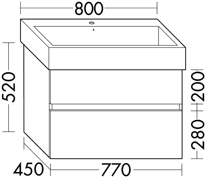 sanibel-Waschtisch-Unterbau FLEX PLUS WYFM077 770mm breit Schubl/Auszug Schilf Lack