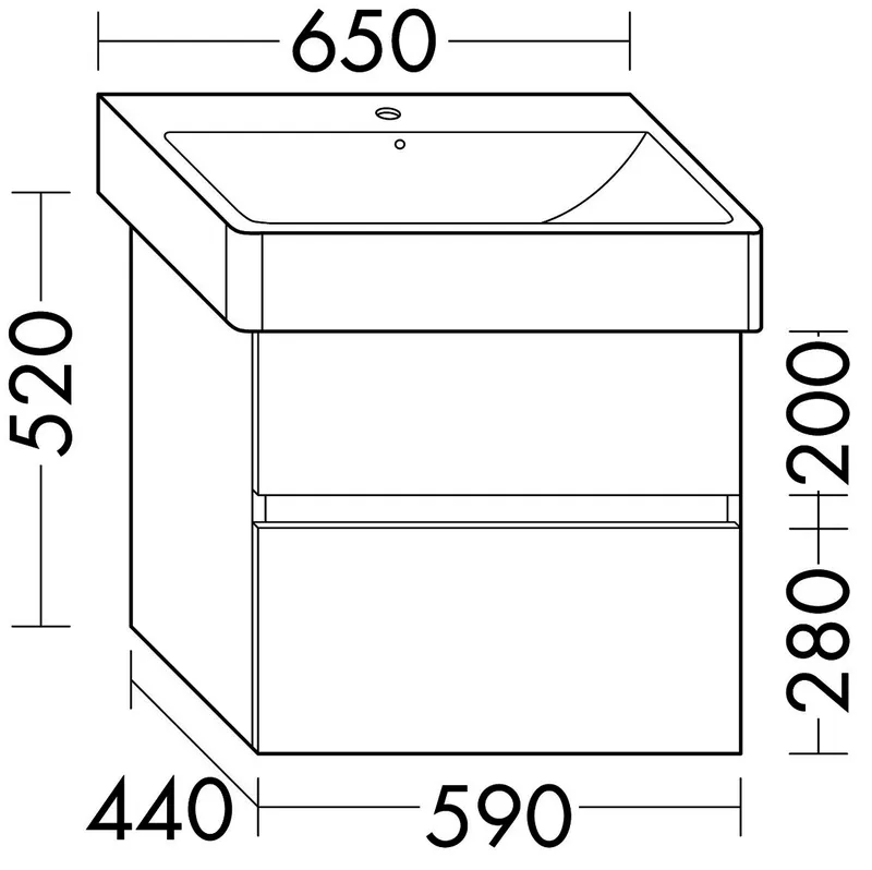 sanibel-Waschtisch-Unterbau FLEX PLUS WYJZ059 590mm breit Schubl/Auszug Schilf Lack