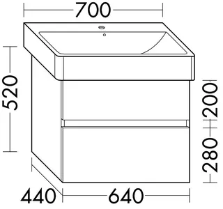 sanibel-Waschtisch-Unterbau FLEX PLUS WYKA064 640mm breit Schubl/Auszug Eiche Cashmere