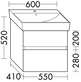 sanibel-Waschtisch-Unterbau FLEX PLUS WYKH055 550mm breit Schubl/Auszug Anthrazit Lack