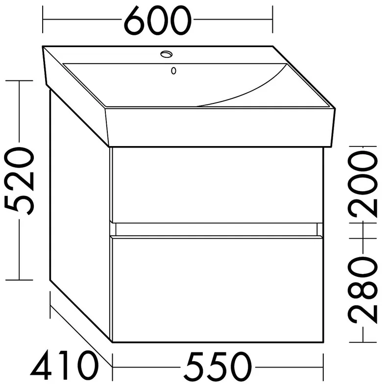 sanibel-Waschtisch-Unterbau FLEX PLUS WYKH055 550mm breit Schubl/Auszug Weiß Matt Lack