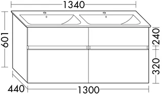sanibel-Waschtisch-Unterbau FLEX PLUS WYKH130 1300mm breit Schubl/Auszug Weiß Glänzend