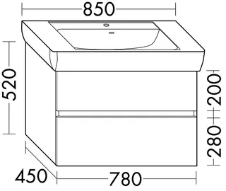 sanibel-Waschtisch-Unterbau FLEX PLUS WYKP078 780mm breit Schubl/Auszug Weiß Glänzend