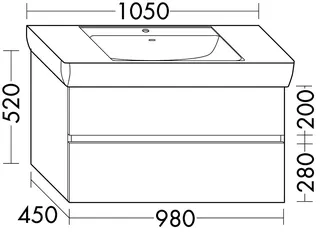 sanibel-Waschtisch-Unterbau FLEX PLUS WYKP098 980mm breit Schubl/Auszug DunkelgrauLack