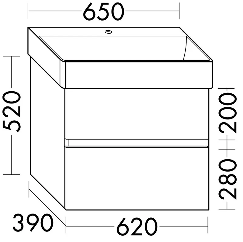 sanibel-Waschtisch-Unterbau FLEX PLUS WYKT062 620mm breit Schubl/Auszug Schilf Lack