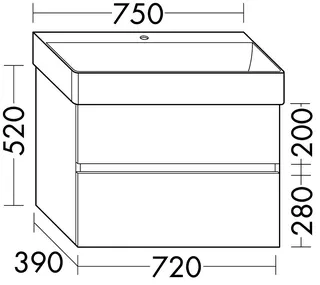 sanibel-Waschtisch-Unterbau FLEX PLUS WYKT072 720mm breit Schubl/Auszug Basaltgrau