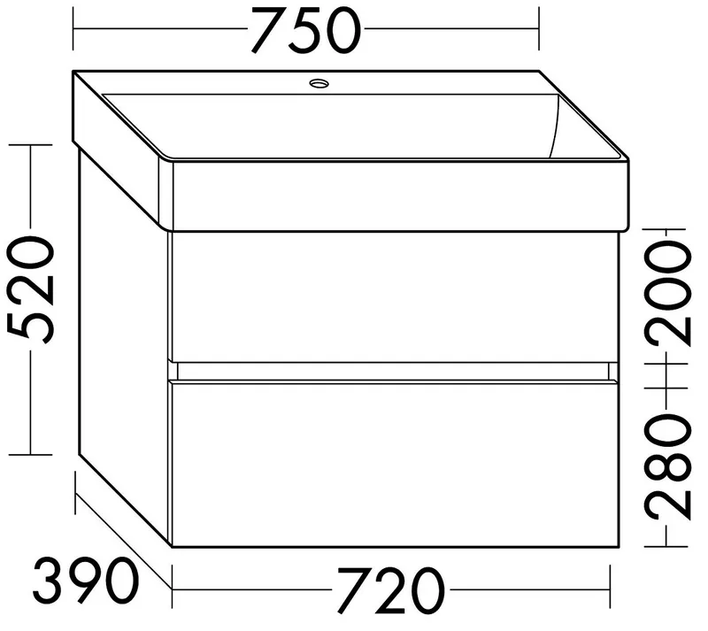 sanibel-Waschtisch-Unterbau FLEX PLUS WYKT072 720mm breit Schubl/Auszug Schilf Lack