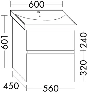sanibel-Waschtisch-Unterbau FLEX PLUS WYLA056 560mm breit Schubl/Auszug Schilf Lack