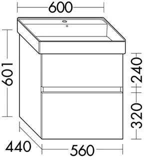 sanibel-Waschtisch-Unterbau FLEX PLUS WYLC056 560mm breit Schubl/Auszug Weiß Matt Lack
