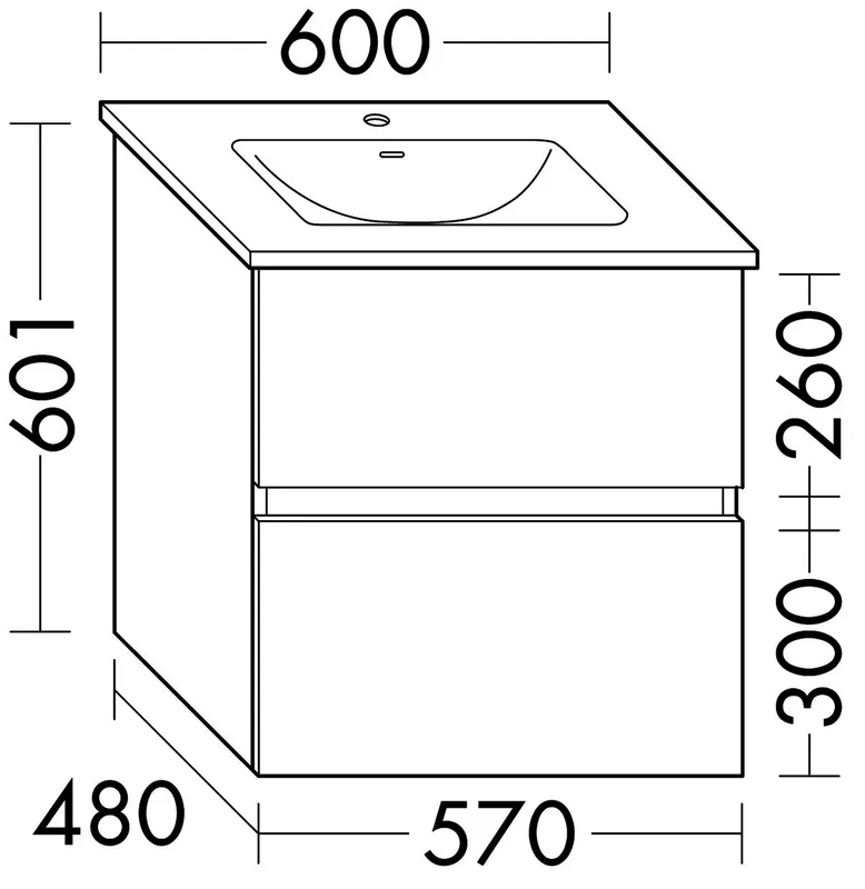 sanibel-Waschtisch-Unterbau FLEX PLUS WYOY057 570mm breit Schubl/Auszug DunkelgrauLack