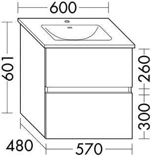 sanibel-Waschtisch-Unterbau FLEX PLUS WYOY057 570mm breit Schubl/Auszug Weiß Matt Lack