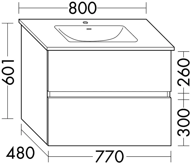 sanibel-Waschtisch-Unterbau FLEX PLUS WYOY077 770mm breit Schubl/Auszug Weiß Matt