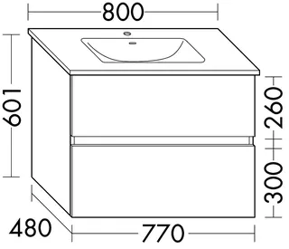 sanibel-Waschtisch-Unterbau FLEX PLUS WYOY077 770mm breit Schubl/Auszug Weiß Matt Lack