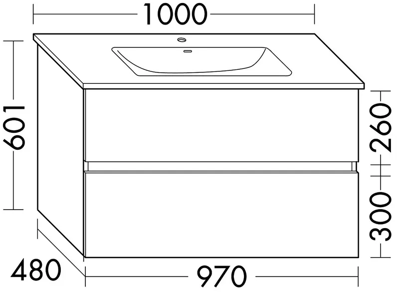 sanibel-Waschtisch-Unterbau FLEX PLUS WYOY097 970mm breit Schubl/Auszug Weiß Glänzend