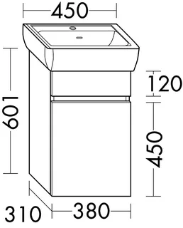 sanibel-Waschtisch-Unterbau FLEX PLUS WYSX038R 380mm breit Tür rechts Schilf Lack