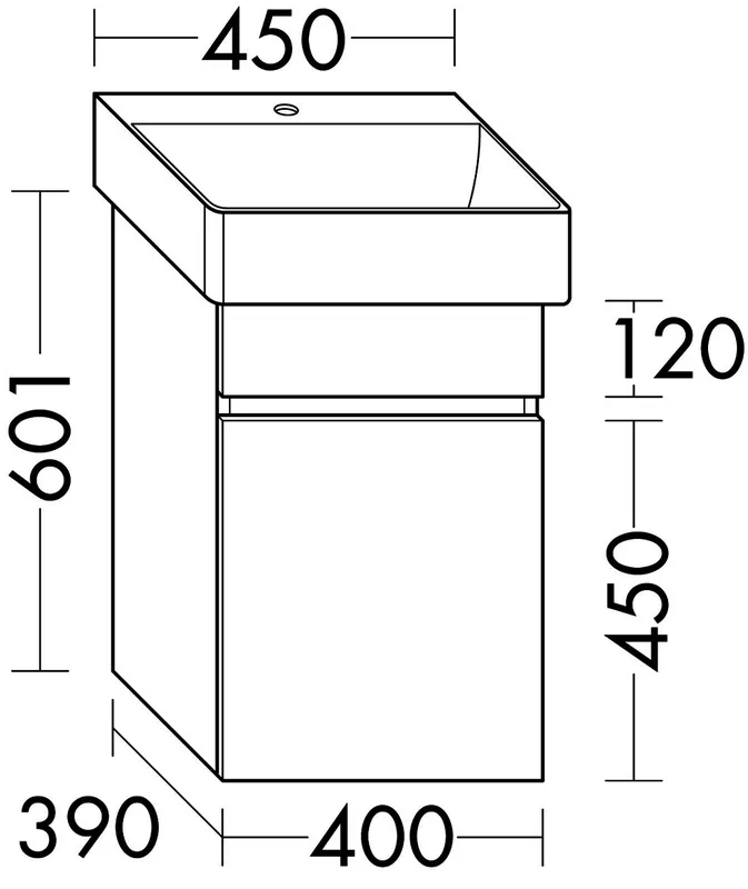 sanibel-Waschtisch-Unterbau FLEX PLUS WYTA040L 400mm breit Tür links Dunkelgrau Lack