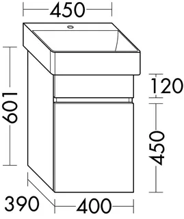 sanibel-Waschtisch-Unterbau FLEX PLUS WYTA040R 400mm breit Tür rechts Eiche Cashmere