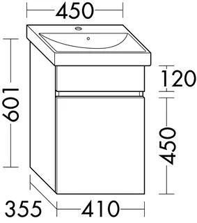 sanibel-Waschtisch-Unterbau FLEX PLUS WYTB040R 410mm breit Tür rechts Schilf Lack