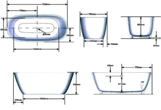 SCALIDO-Mineralguss-Badewanne frei- stehend o Überl 1540x700x550mm weiß matt – Bild 2
