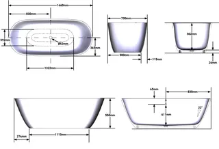 SCALIDO-Mineralguss-Badewanne frei- stehend o Überl 1660x730x550mm weiß matt – Bild 2