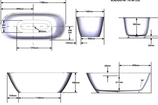 SCALIDO-Mineralguss-Badewanne frei- stehend o Überl 1780x760x550mm weiß matt – Bild 2