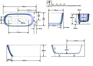 SCALIDO-Mineralguss-Badewanne für Ecke Var rechts o ÜL 1700x750x580mm weiß matt – Bild 2