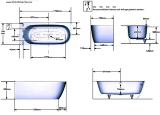 SCALIDO-Mineralguss-Badewanne für Ecke Var. links o ÜL 1700x750x580mm weiß matt – Bild 2