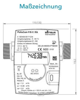 Sensus WMZ MK PolluCom F/S C RA Qp 2,5 B DN20 AG M77x1,5 PN16 50/6,0 wMBus – Bild 3