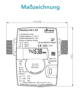 Sensus WMZ MK PolluCom F/S C RT Qp 2,5 B DN20 AG M62x2 PN16 45/5,2 wMBus – Bild 3