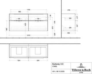 Villeroy & Boch WTUS Subway 3.0 C56801 1272x576x462mm 4 Ausz. Waschtisch m.tig Pure White – Bild 4