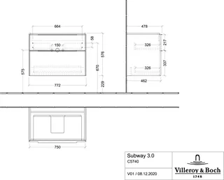 Villeroy & Boch WaschbeckenUS Subway 3.0 00 772x576x 462mm 2 Ausz. Waschbecken m.tig Taupe – Bild 5