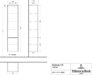 Villeroy & Boch Hochschrank Subway 3.0 C58700 400x 1710x346mm 2 Türen A:re Brilliant White – Bild 3