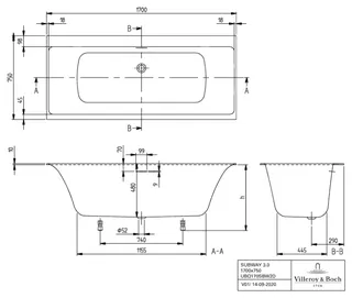 Villeroy & Boch Badewanne Subway 3.0 1700x750x625mm re-eckig m. System CE TP2 Weiß Alpin – Bild 2