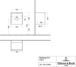 Villeroy & Boch WTUS Subway 3.0 00 423x429x362mm 1trg. A:li Waschtisch m.tig Kansas Oak – Bild 2
