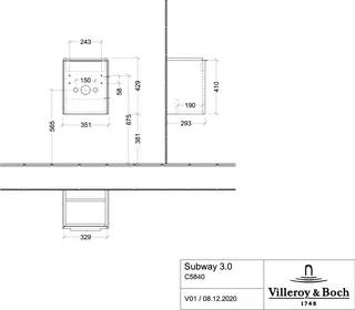 Villeroy & Boch WTUS Subway 3.0 02 351x429x293mm 1trg. A:re Waschtisch m.tig Graphite – Bild 4