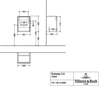 Villeroy & Boch WTUS Subway 3.0 02 351x429x293mm 1trg. A:re Waschtisch m.tig Graphite – Bild 5